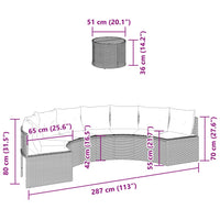 Gartensofa mit Tisch und Kissen Halbrund Schwarz Poly-Rattan