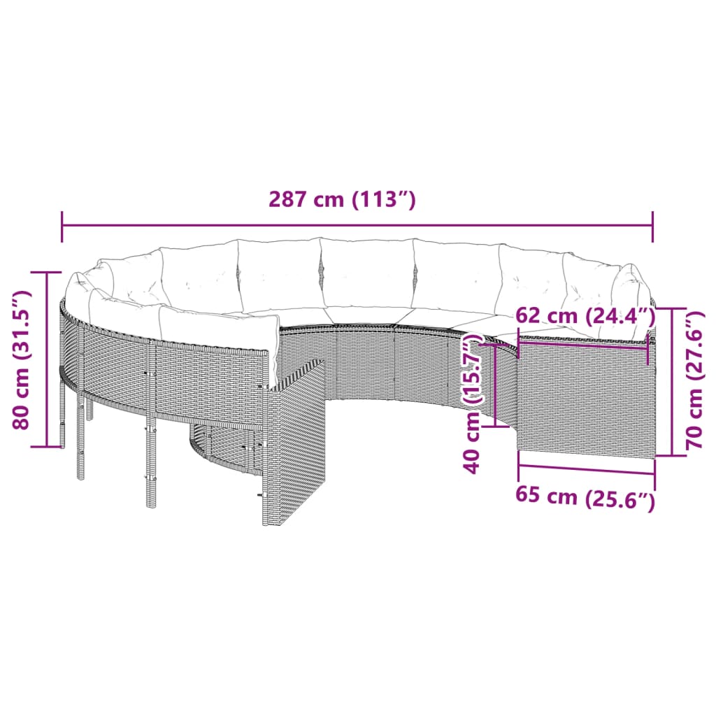 Gartensofa mit Kissen Rund Beige Poly-Rattan