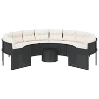 Gartensofa mit Tisch und Kissen Rund Schwarz Poly-Rattan