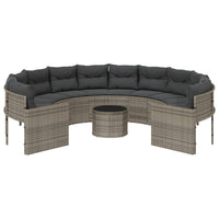 Gartensofa mit Tisch und Kissen Rund Grau Poly Rattan