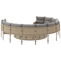 Gartensofa mit Tisch und Kissen Rund Beige Poly-Rattan