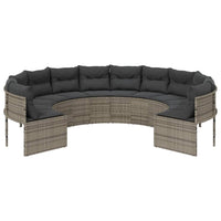 Gartensofa mit Kissen Rund Grau Poly Rattan