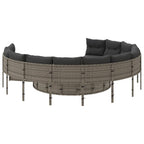 Gartensofa mit Kissen Rund Grau Poly Rattan