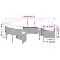 Gartensofa mit Kissen Rund Grau Poly Rattan