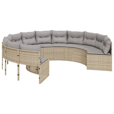 Gartensofa mit Kissen Rund Beige Poly-Rattan