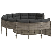 Gartensofa mit Tisch und Kissen Rund Grau Poly Rattan