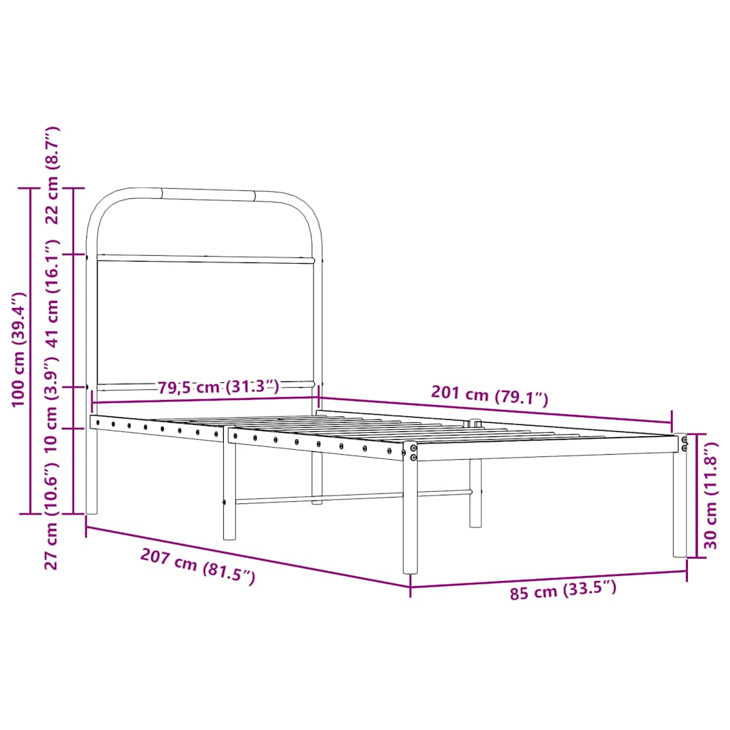 Bettgestell ohne Matratze 80x200 cm Räuchereiche Holzwerkstoff