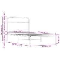 Bettgestell ohne Matratze 90x200 cm Räuchereiche Holzwerkstoff