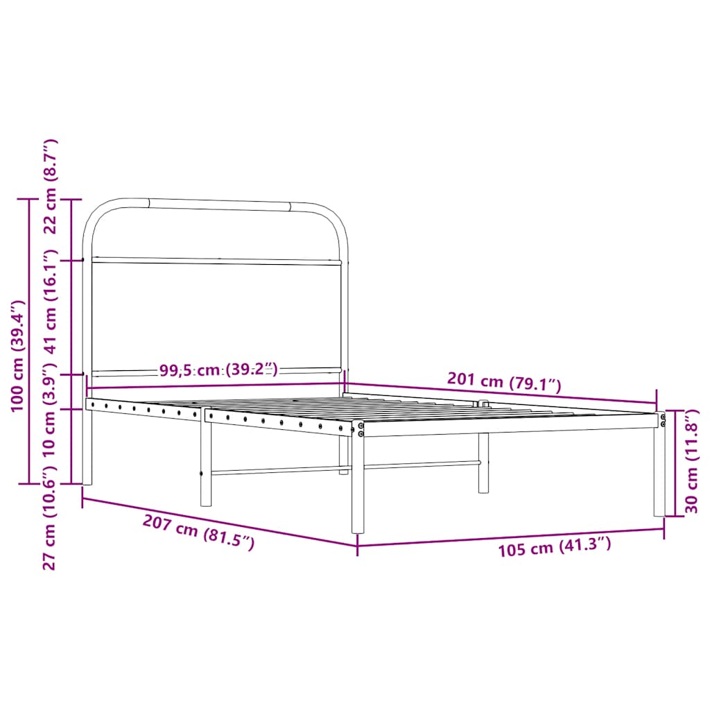 Bettgestell ohne Matratze 100x200 cm Räuchereiche Holzwerkstoff