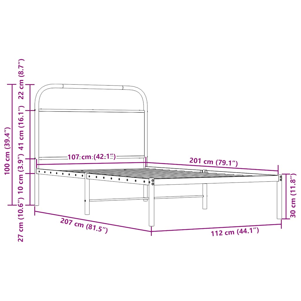 Bettgestell ohne Matratze 107x203 cm Räuchereiche Holzwerkstoff