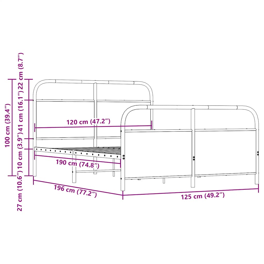 Bettgestell ohne Matratze 120x190 cm Braun Eichen-Optik