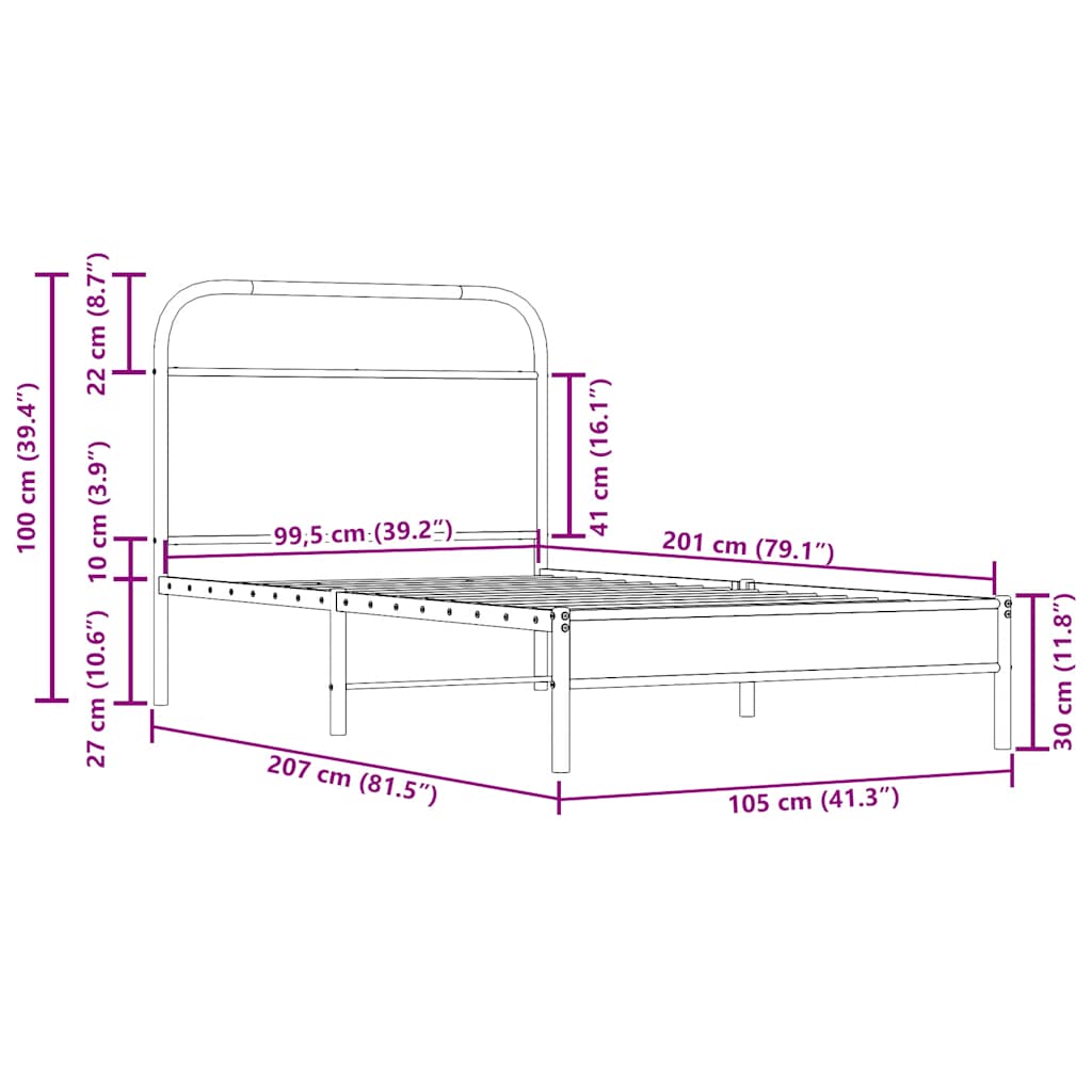 Bettgestell ohne Matratze 100x200 cm Räuchereiche Holzwerkstoff