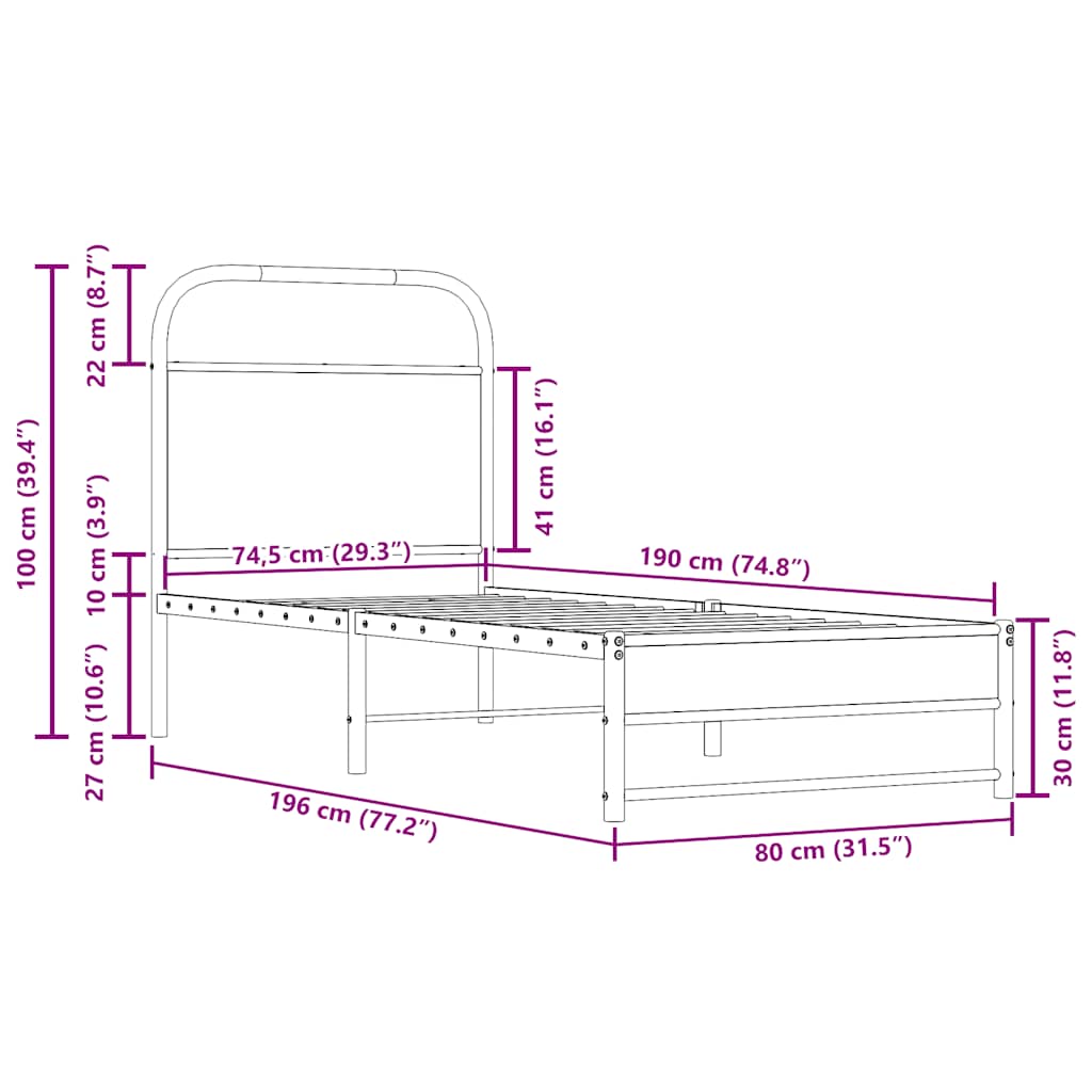 Bettgestell ohne Matratze 75x190 cm Räuchereiche Holzwerkstoff