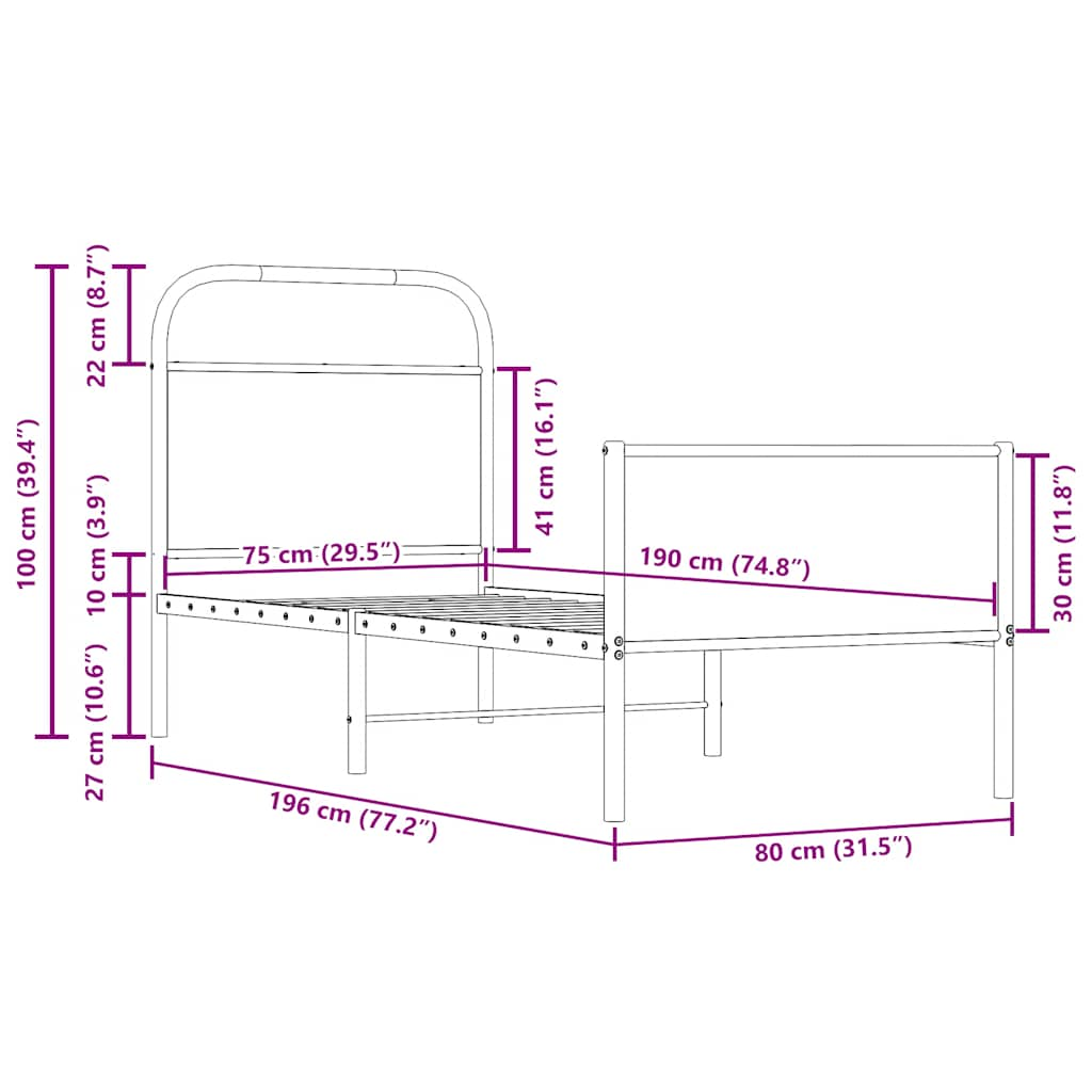 Bettgestell ohne Matratze 75x190 cm Sonoma-Eiche Holzwerkstoff