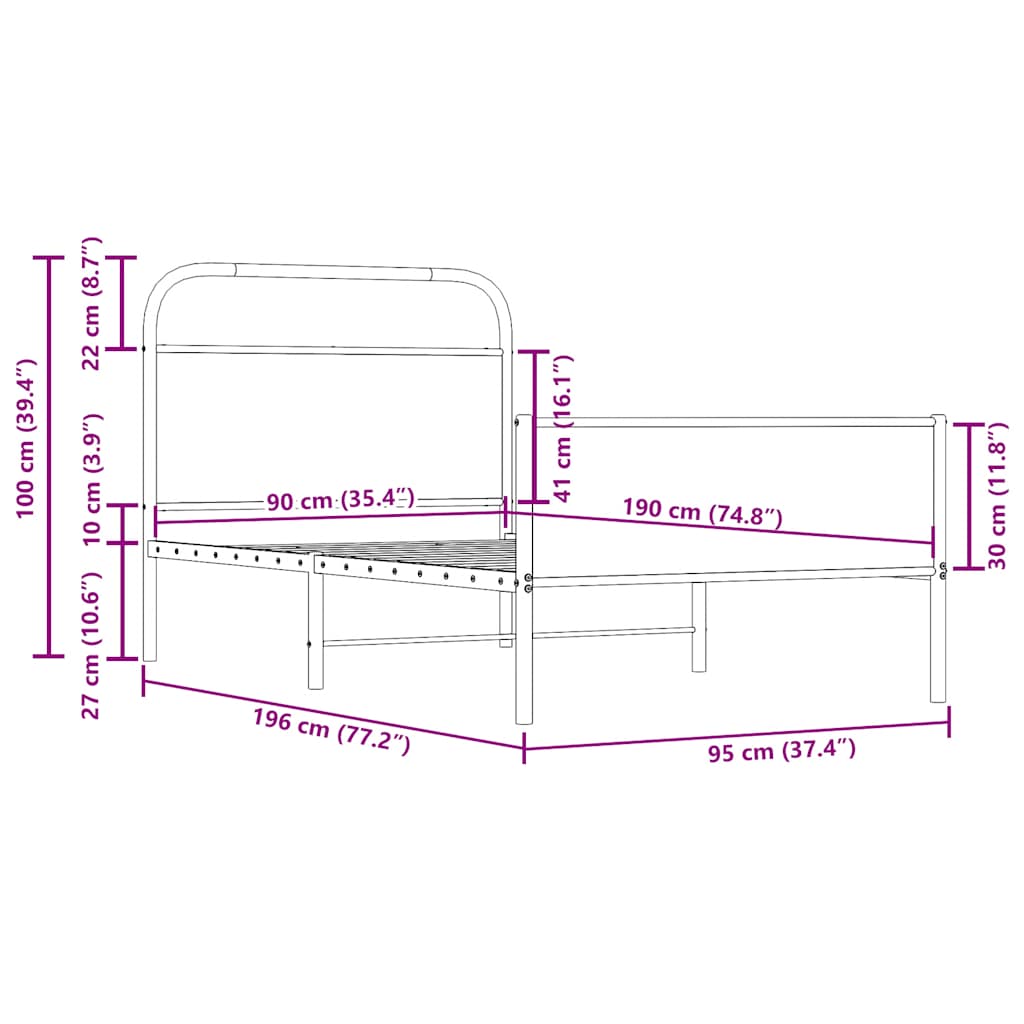 Bettgestell ohne Matratze 90x190 cm Sonoma-Eiche Holzwerkstoff