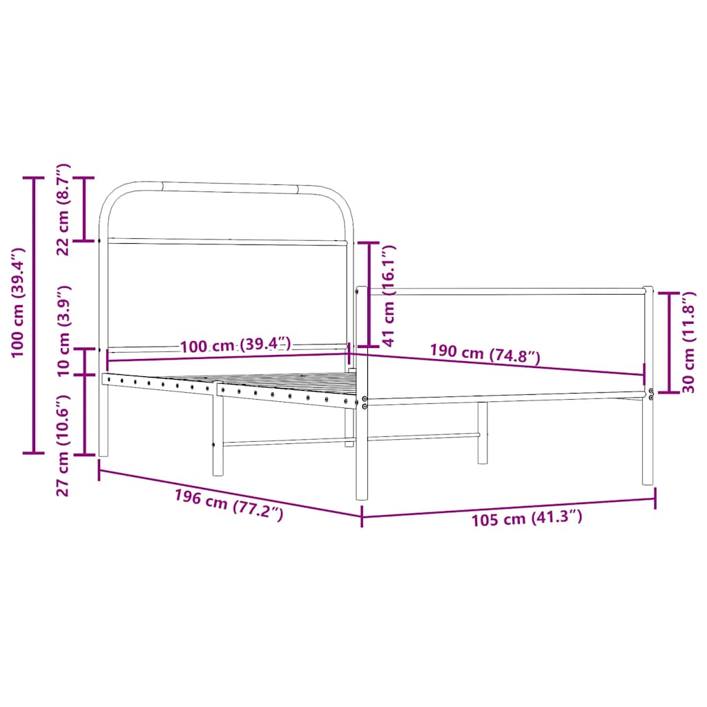 Bettgestell ohne Matratze 100x190 cm Sonoma-Eiche Holzwerkstoff