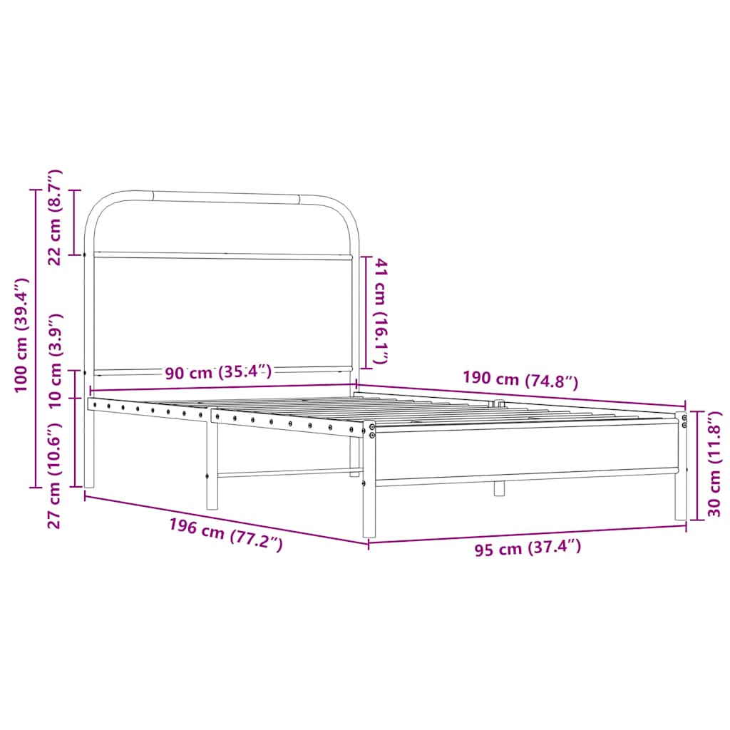 Bettgestell ohne Matratze 90x190 cm Sonoma-Eiche Holzwerkstoff