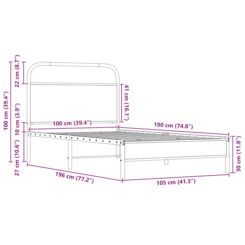 Bettgestell ohne Matratze 100x190 cm Sonoma-Eiche Holzwerkstoff