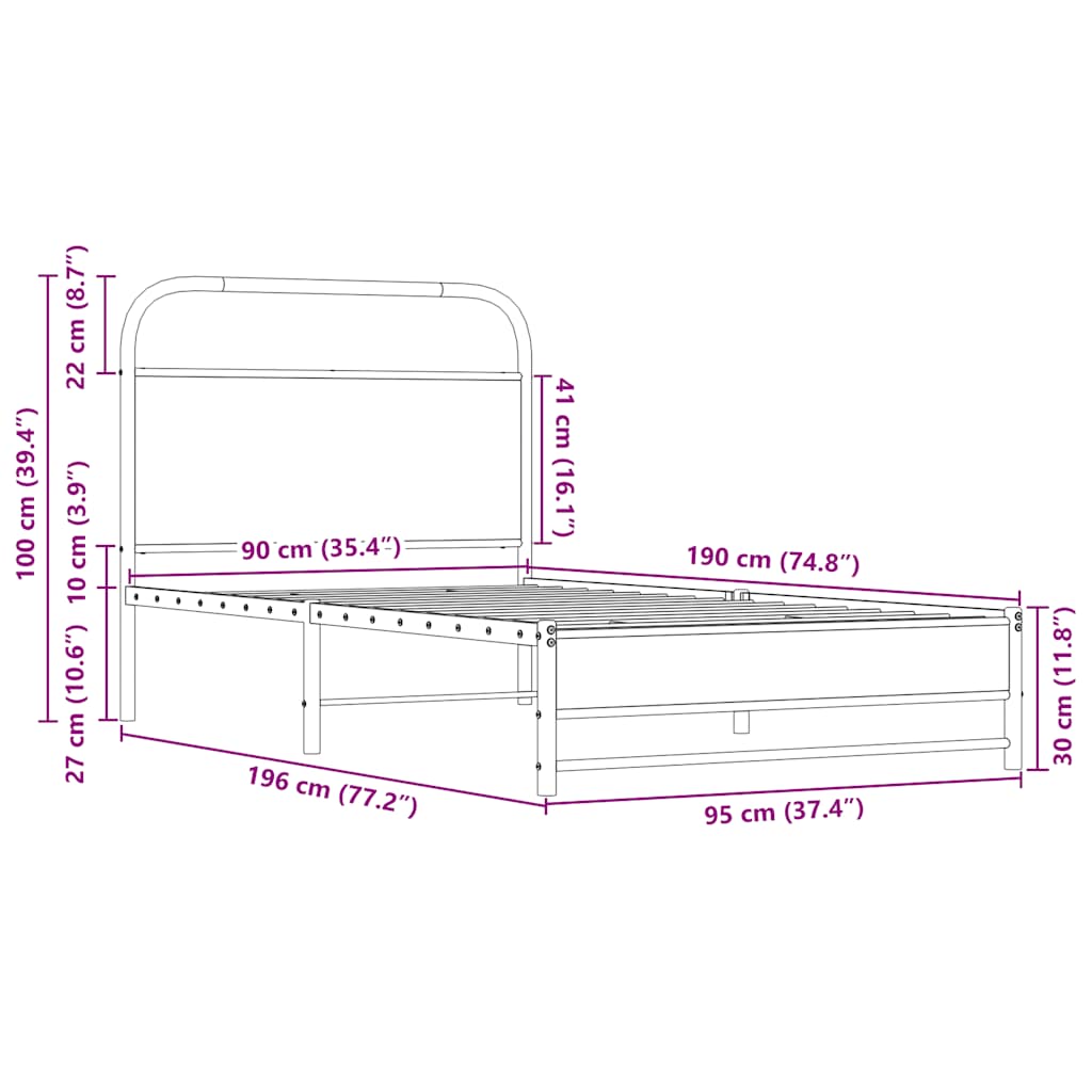 Bettgestell ohne Matratze 90x190 cm Sonoma-Eiche Holzwerkstoff