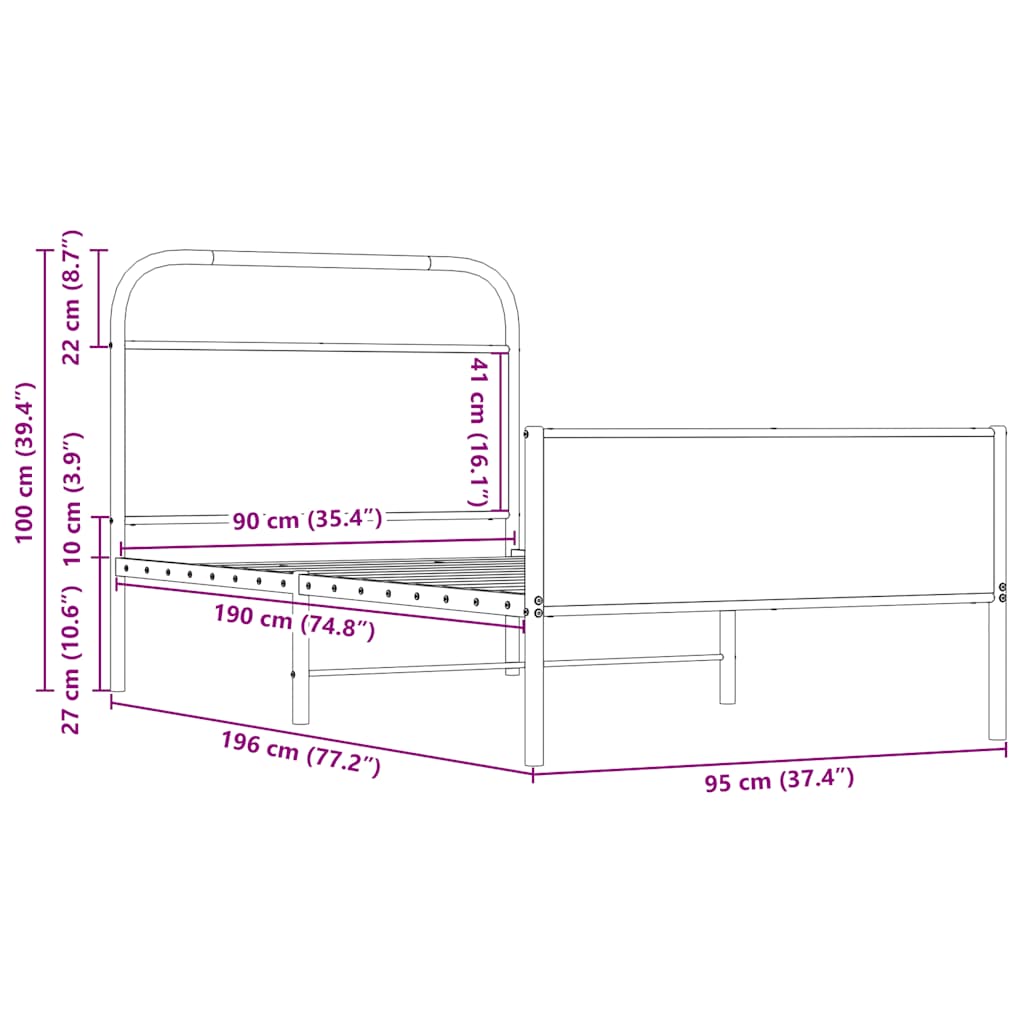 Bettgestell ohne Matratze 90x190 cm Sonoma-Eiche Holzwerkstoff