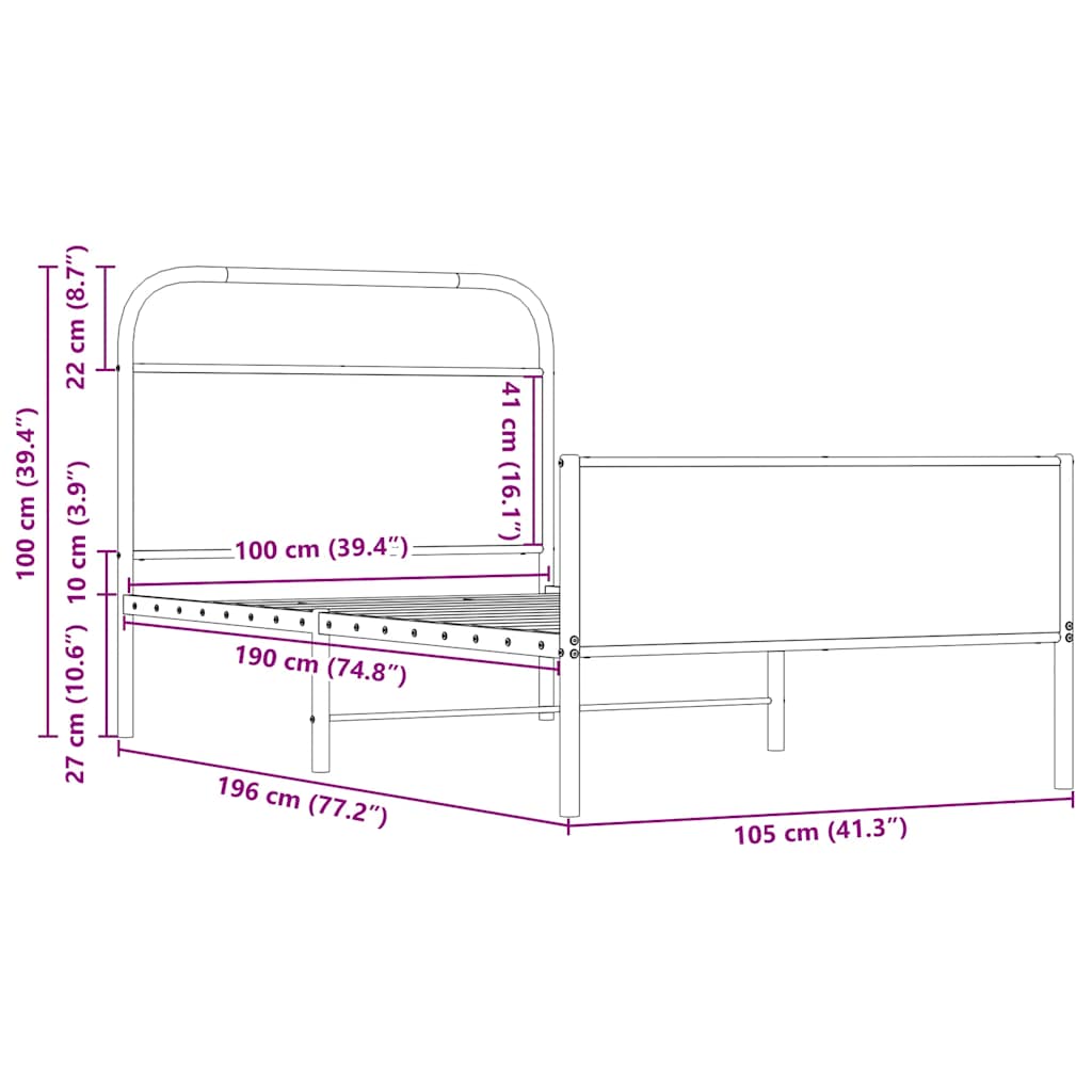 Bettgestell ohne Matratze 100x190 cm Sonoma-Eiche Holzwerkstoff