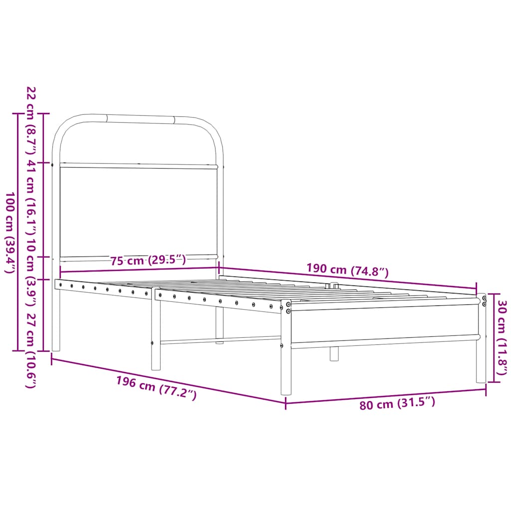 Bettgestell ohne Matratze 75x190 cm Braun Eichen-Optik