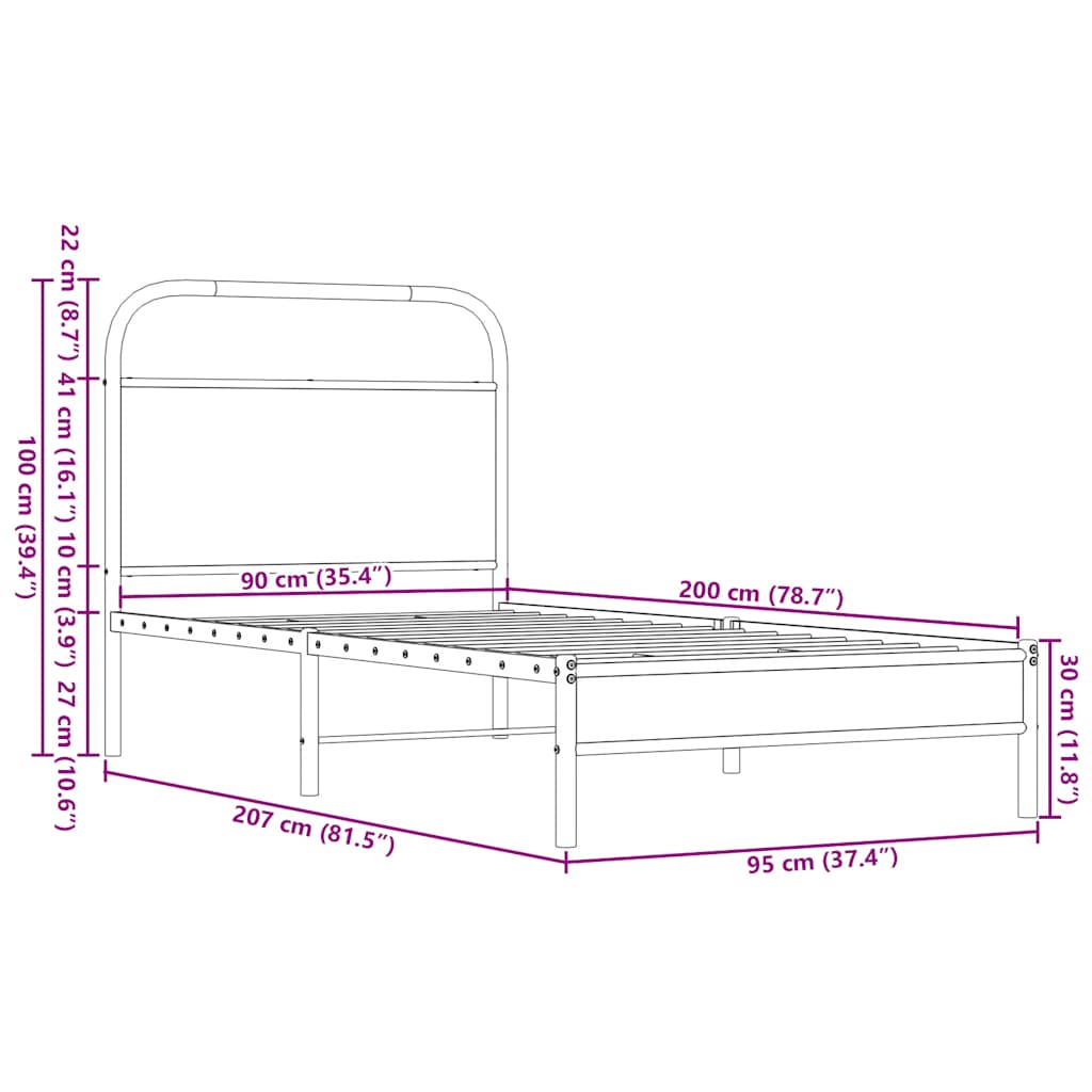 Bettgestell ohne Matratze 90x200 cm Braun Eichen-Optik