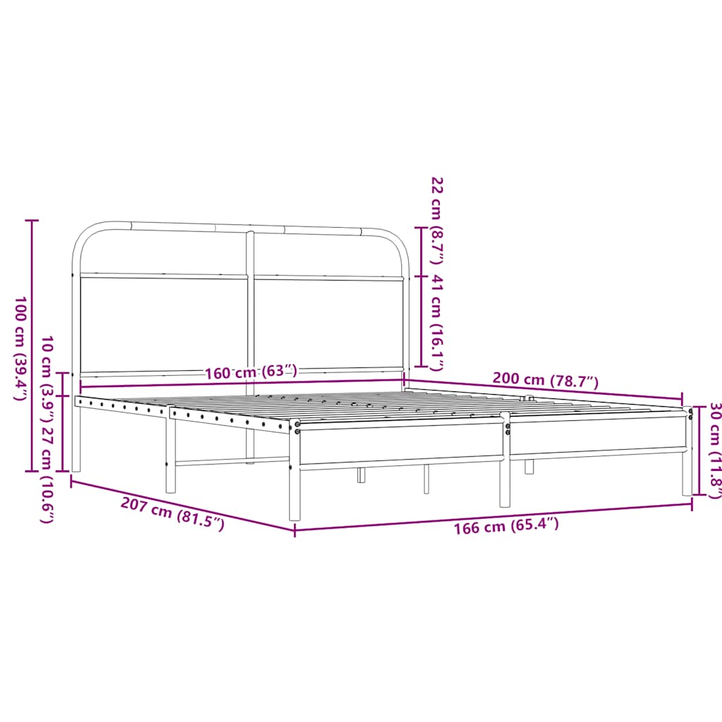 Bettgestell ohne Matratze 160x200 cm Braun Eichen-Optik