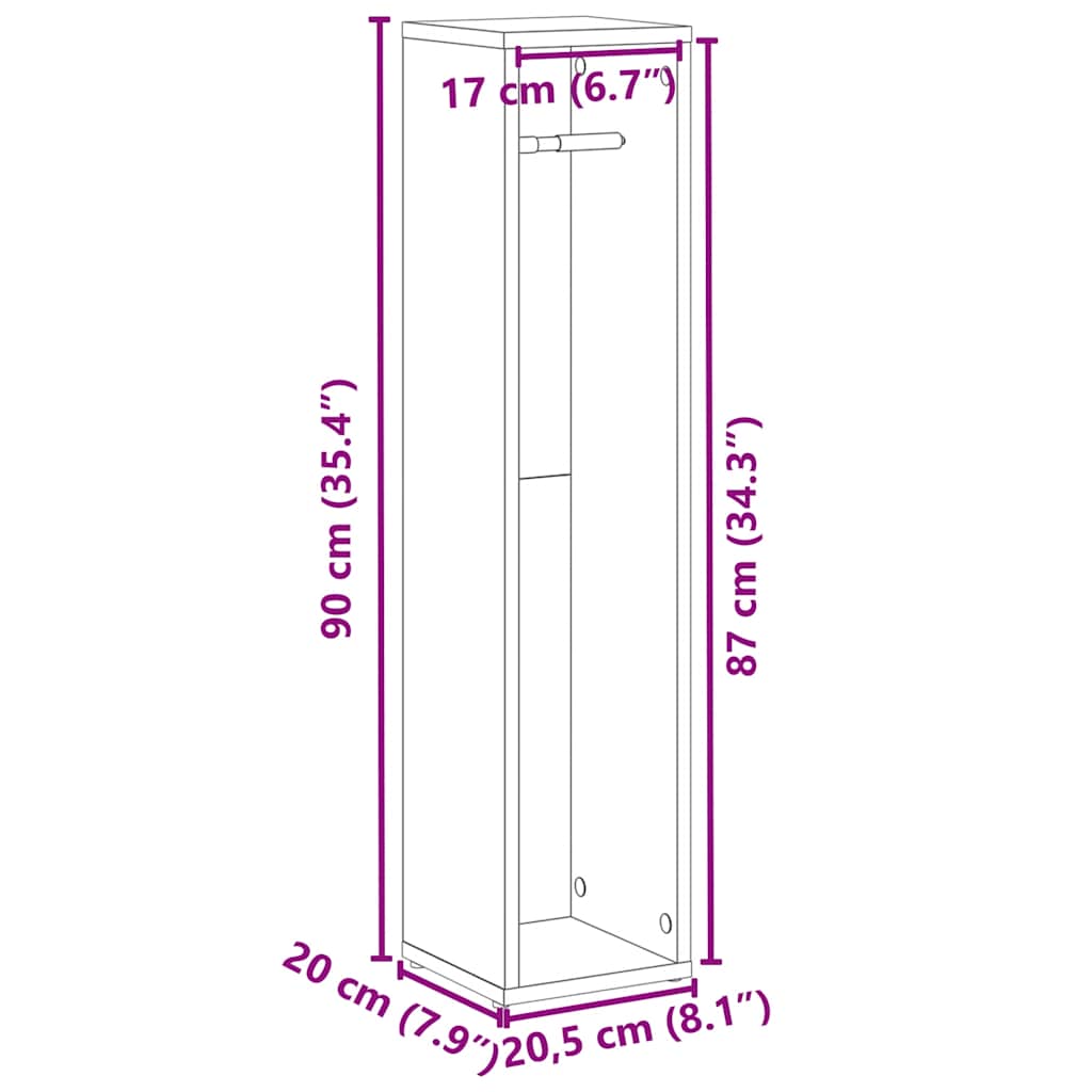 Badezimmerschrank mit Rollenhalter Weiß 20,5x20x90 cm