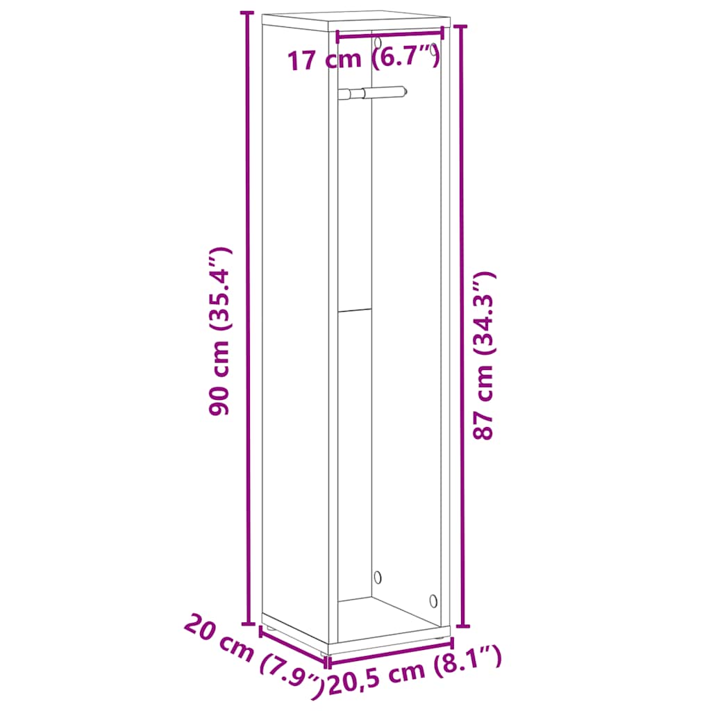 Badezimmerschrank mit Rollenhalter Betongrau 20,5x20x90 cm