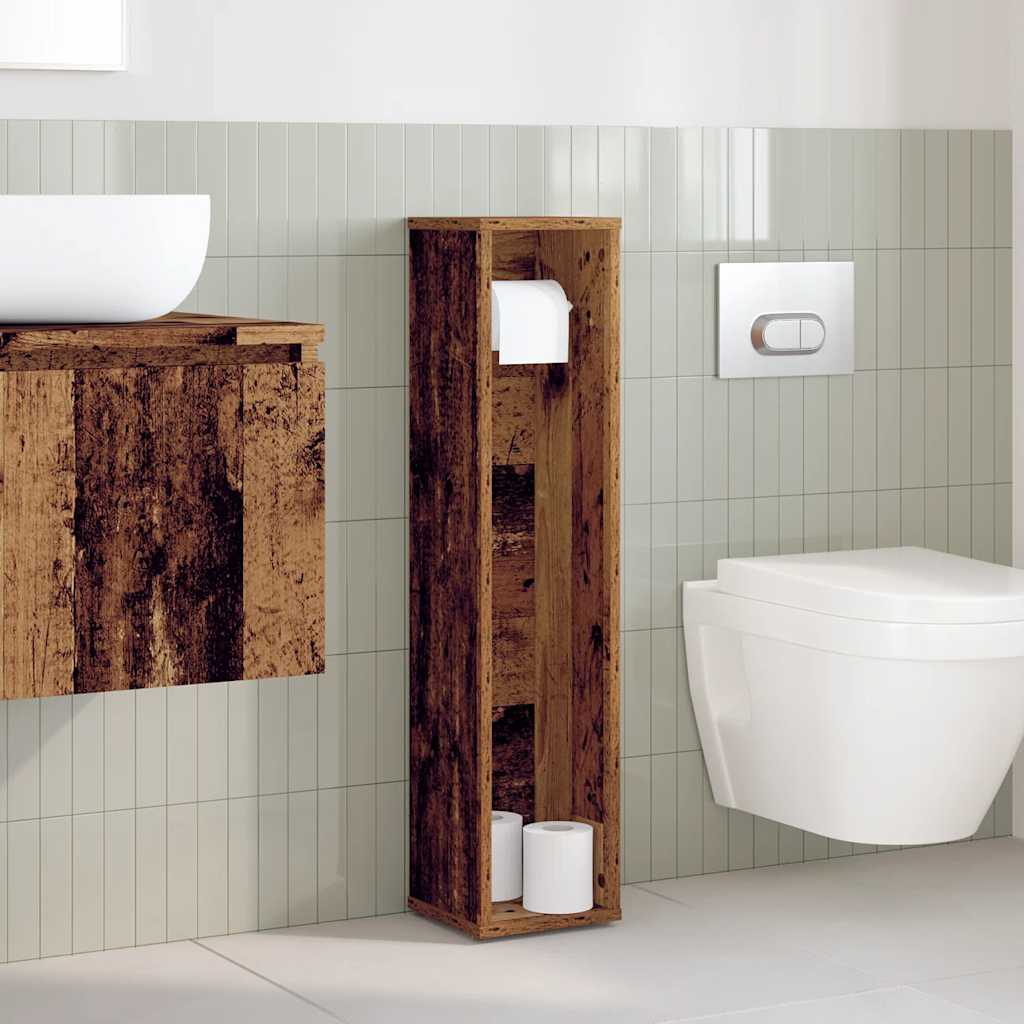 Badezimmerschrank mit Rollenhalter Altholz 20,5x20x90 cm