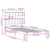 Bücherregalbett ohne Matratze 75x190 cm Massivholz Kiefer