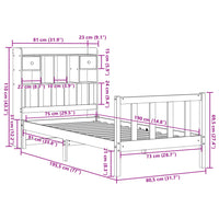 Bücherregalbett ohne Matratze 75x190 cm Massivholz Kiefer