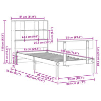 Bücherregalbett ohne Matratze 75x190 cm Massivholz Kiefer