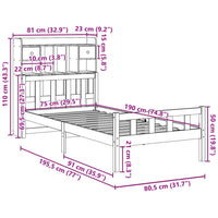 Bücherregalbett ohne Matratze 75x190 cm Massivholz Kiefer