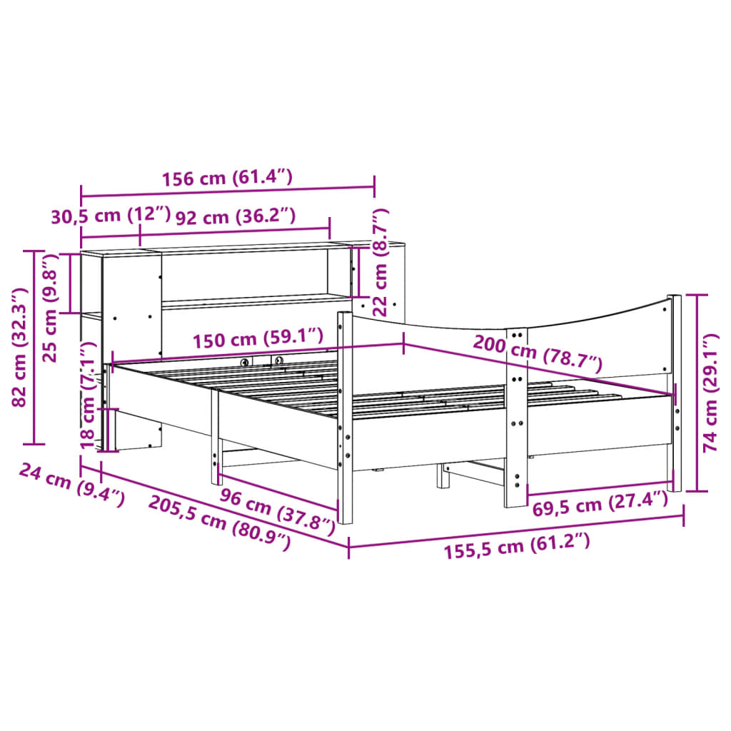 Massivholzbett ohne Matratze Wachsbraun 150x200 cm Kiefernholz