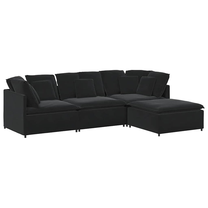 Modulares Sofa mit Fußhocker Kissen Samt Schwarz