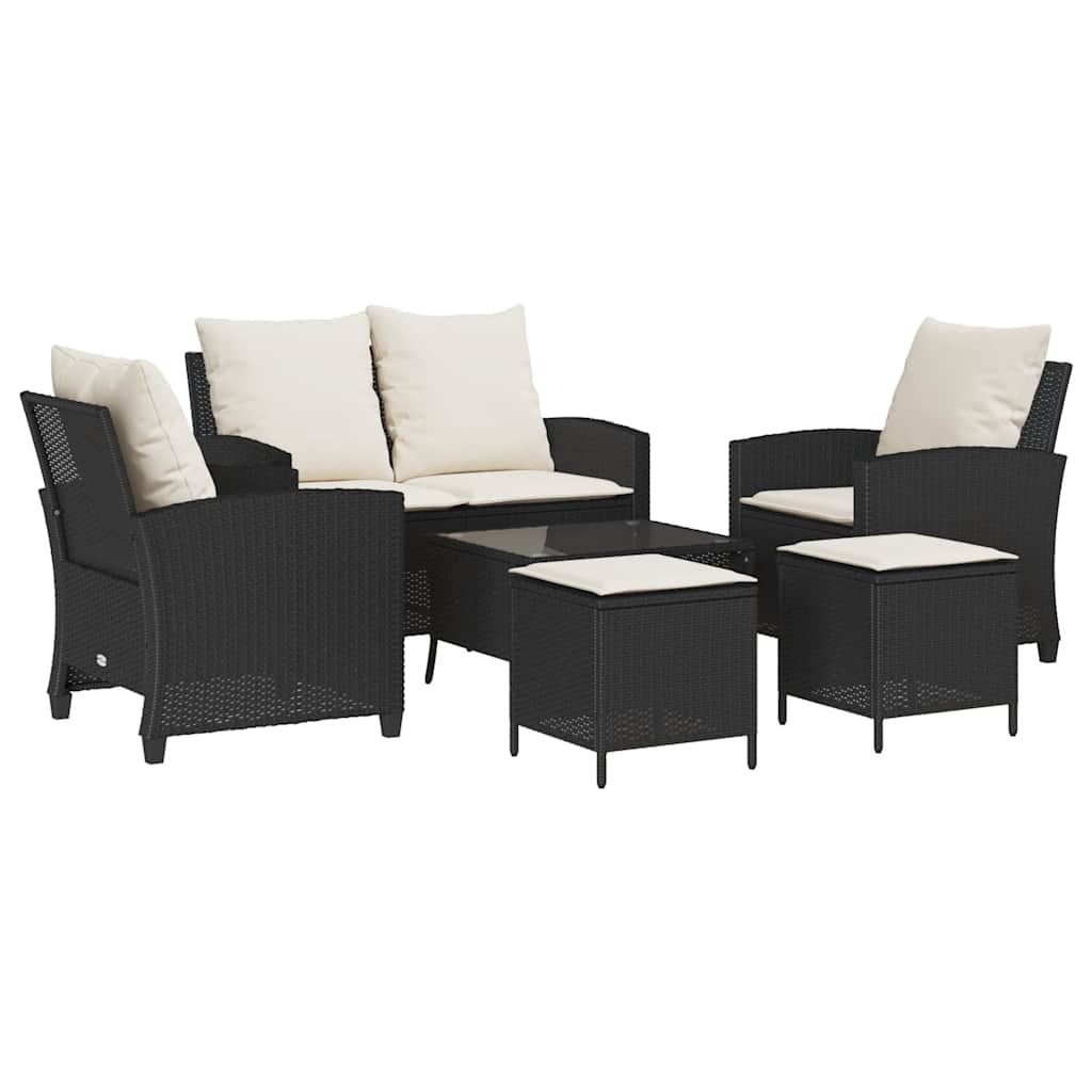 6-tlg. Garten-Sofagarnitur mit Kissen Schwarz Poly Rattan