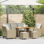 6-tlg. Garten-Sofagarnitur mit Kissen Beige Poly Rattan