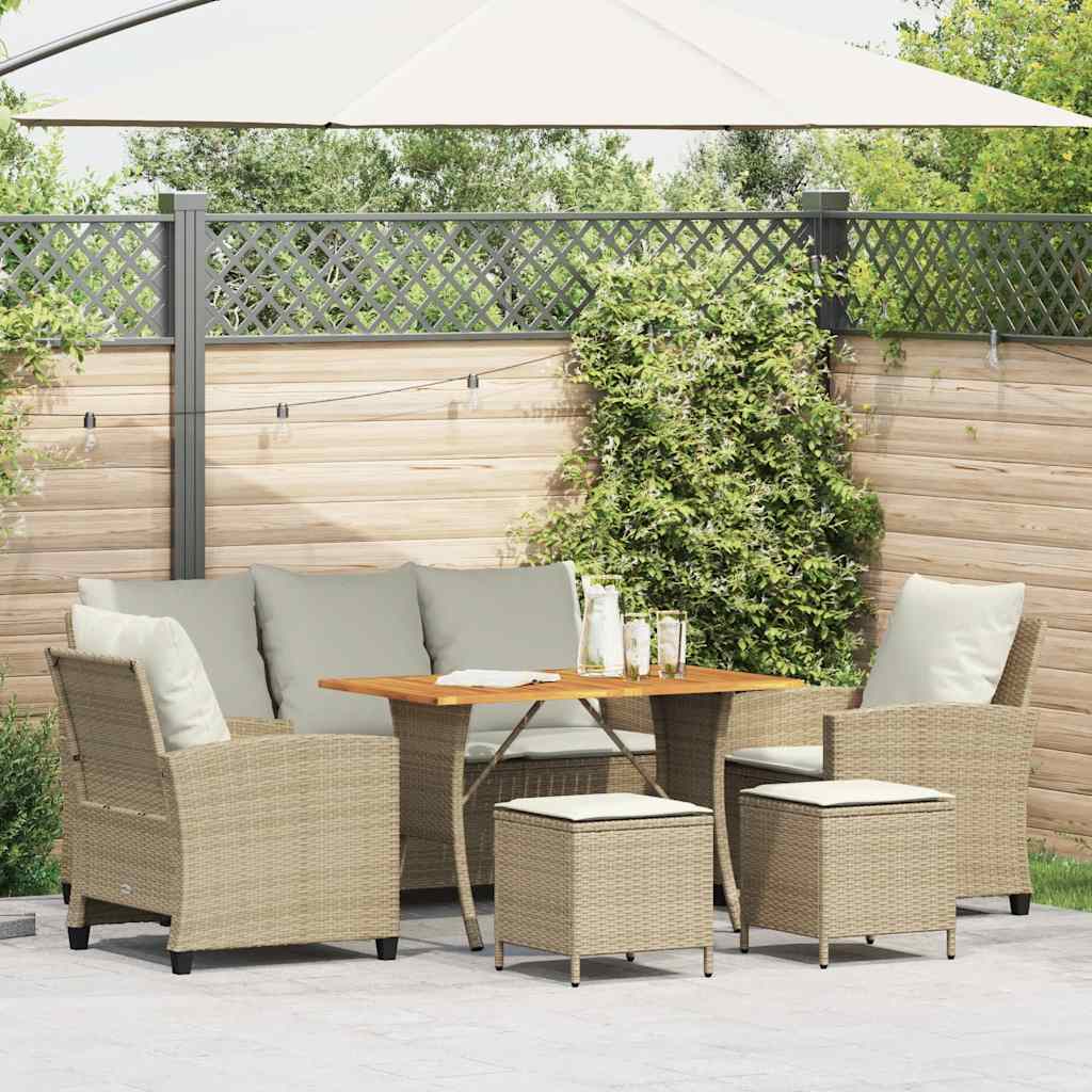 6-tlg. Garten-Sofagarnitur mit Kissen Beige Poly Rattan