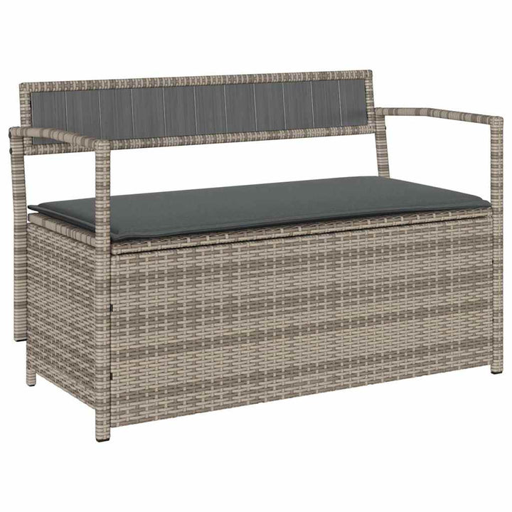 Gartenbank mit Stauraum und Kissen Grau Poly Rattan
