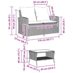 Gartensofa 2-Sitzer mit Kissen & Tisch Schwarz Poly Rattan