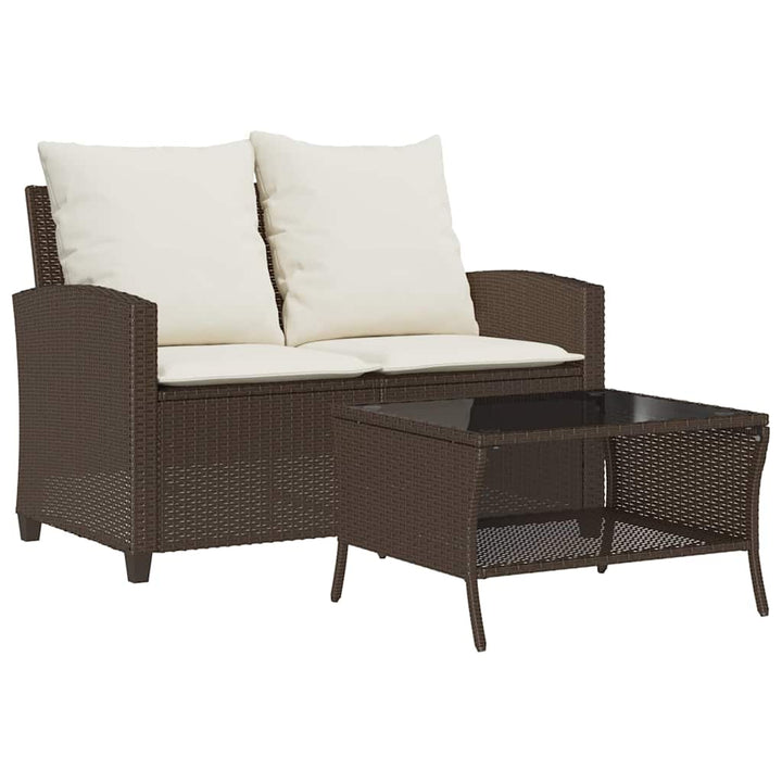 Gartensofa 2-Sitzer mit Kissen & Tisch Braun Poly Rattan