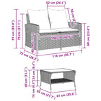 Gartensofa 2-Sitzer mit Kissen & Tisch Braun Poly Rattan