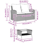 Gartensofa 2-Sitzer mit Kissen & Tisch Hellgrau Poly Rattan