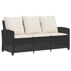 Gartensofa 3-Sitzer mit Kissen & Tisch Schwarz Poly Rattan