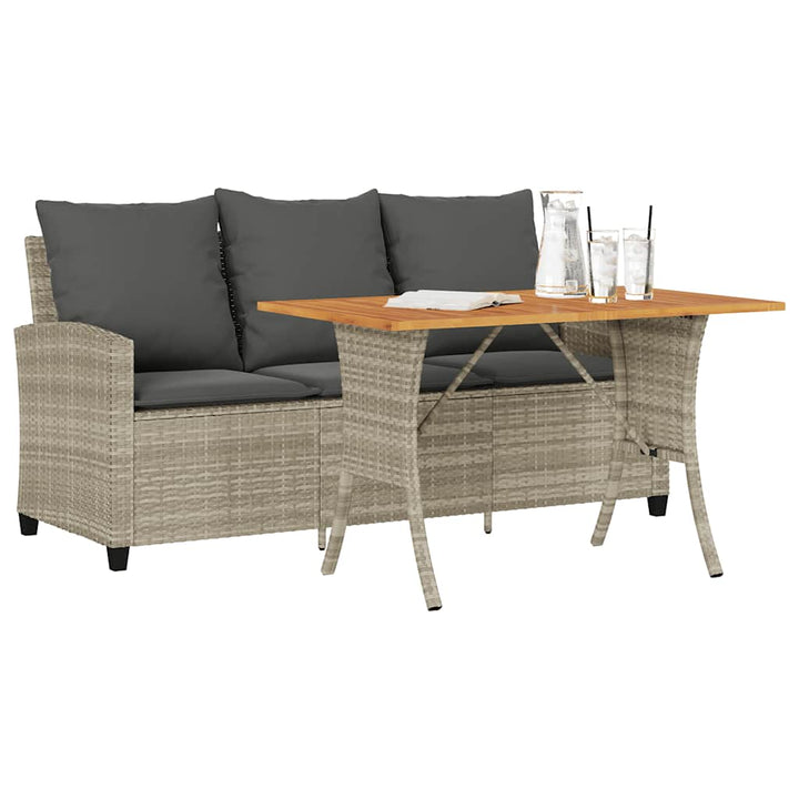 Gartensofa 3-Sitzer mit Kissen & Tisch Hellgrau Poly Rattan