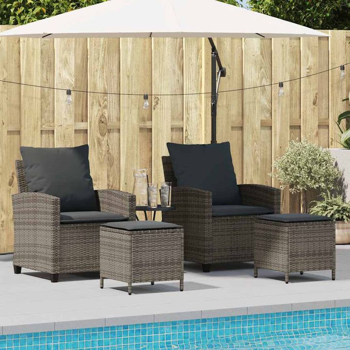 4-tlg. Garten-Sofagarnitur mit Kissen Grau Poly Rattan