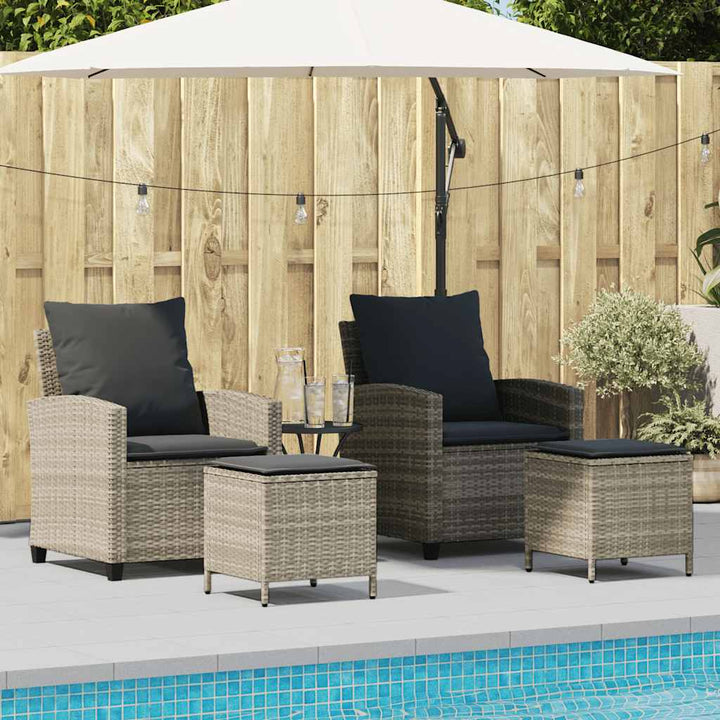 4-tlg. Garten-Sofagarnitur mit Kissen Hellgrau Poly Rattan