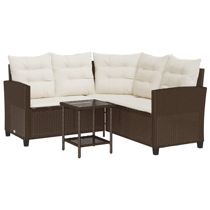 Gartensofa in L-Form mit Tisch und Kissen Braun Poly Rattan